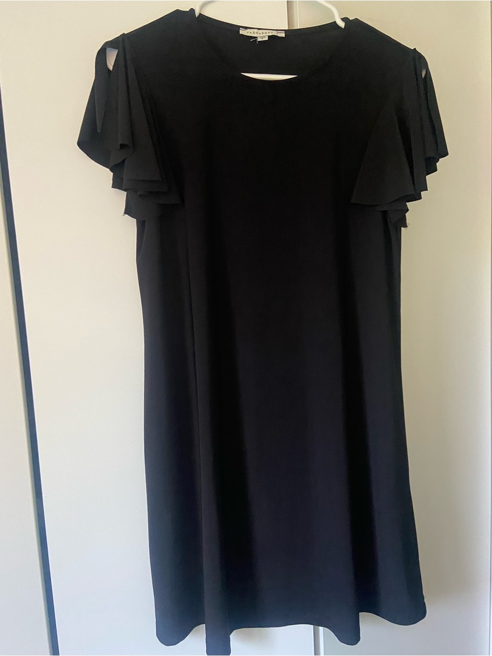 Black Flutter Sleeve Shift Dress